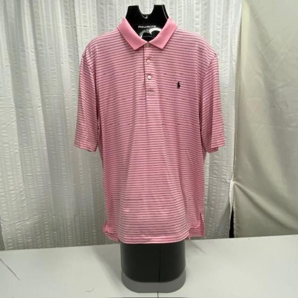 Polo Golf Ralph Lauren XL Sea Island Pink Stripe Pima Cotton Golf Polo Shirt